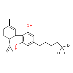 ChemSpider 2D Image | 2-[(6R)-6-Isopropenyl-3-methyl-2-cyclohexen-1-yl]-5-[(5,5,5-~2~H_3_)pentyl]-1,3-benzenediol | C21H27D3O2