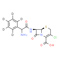 ChemSpider 2D Image | (6R,7R)-7-({Amino[(~2~H_5_)phenyl]acetyl}amino)-3-chloro-8-oxo-5-thia-1-azabicyclo[4.2.0]oct-2-ene-2-carboxylic acid | C15H9D5ClN3O4S