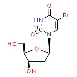 ChemSpider 2D Image | 5-Bromo-1-(2-deoxy-beta-D-threo-pentofuranosyl)-2,4(1H,3H)-(2-~14~C)pyrimidinedione | C814CH11BrN2O5