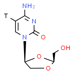 ChemSpider 2D Image | 4-Amino-1-[(2S,4S)-2-(hydroxymethyl)-1,3-dioxolan-4-yl]-2(1H)-(5-~3~H)pyrimidinone | C8H10TN3O4