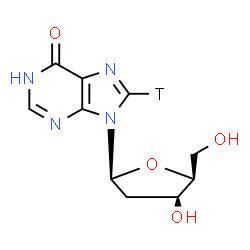 ChemSpider 2D Image | 9-(2-Deoxy-beta-L-threo-pentofuranosyl)(8-~3~H)-1,9-dihydro-6H-purin-6-one | C10H11TN4O4