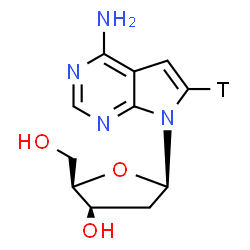 ChemSpider 2D Image | 7-(2-Deoxy-beta-D-threo-pentofuranosyl)(6-~3~H)-7H-pyrrolo[2,3-d]pyrimidin-4-amine | C11H13TN4O3