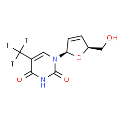ChemSpider 2D Image | 1-[(2R,5S)-5-(Hydroxymethyl)-2,5-dihydro-2-furanyl]-5-(~3~H_3_)methyl-2,4(1H,3H)-pyrimidinedione | C10H9T3N2O4