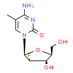 ChemSpider 2D Image | 4-Amino-1-[(2xi)-2-deoxy-2-fluoro-beta-L-threo-pentofuranosyl]-5-methyl-2(1H)-pyrimidinone | C10H14FN3O4
