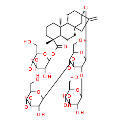 ChemSpider 2D Image | 1-O-[(5beta,8alpha,9beta,10alpha,13alpha)-13-{[Hexopyranosyl-(1->2)-[hexopyranosyl-(1->3)]hexopyranosyl]oxy}-18-oxokaur-16-en-18-yl]hexopyranose | C44H70O23