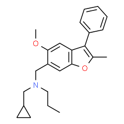 ChemSpider 2D Image | N-(Cyclopropylmethyl)-N-[(5-methoxy-2-methyl-3-phenyl-1-benzofuran-6-yl)methyl]-1-propanamine | C24H29NO2