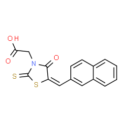 ChemSpider 2D Image | [(5E)-5-(2-Naphthylmethylene)-4-oxo-2-thioxo-1,3-thiazolidin-3-yl]acetic acid | C16H11NO3S2