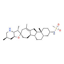ChemSpider 2D Image | N-[(2R,3S,3'S,3aR,4a'S,6R,6a'S,6b'R,7aS,12a'R,12b'R)-3,6,11',12b'-Tetramethyl-2',3',3a,4,4',4a',5,5',6,6',6a',6b',7,7',7a,8',10',12',12a',12b'-icosahydro-1'H,3H-spiro[furo[3,2-b]pyridine-2,9'-naphtho[
2,1-a]azulen]-3'-yl]methanesulfonamide | C29H48N2O3S