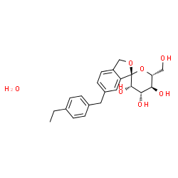 ChemSpider 2D Image | (1S,3'S,4'S,5'S,6'R)-6-(4-Ethylbenzyl)-6'-(hydroxymethyl)-3',4',5',6'-tetrahydro-3H-spiro[2-benzofuran-1,2'-pyran]-3',4',5'-triol hydrate (1:1) | C22H28O7