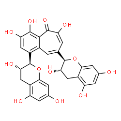 ChemSpider 2D Image | 3,4,6-Trihydroxy-1,8-bis[(2R,3S)-3,5,7-trihydroxy-3,4-dihydro-2H-chromen-2-yl]-5H-benzo[7]annulen-5-one | C29H24O12