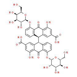 ChemSpider 2D Image | (9S,9'R)-5-(beta-D-Galactopyranosyloxy)-4,4'-dihydroxy-5'-(beta-D-mannopyranosyloxy)-10,10'-dioxo-9,9',10,10'-tetrahydro-9,9'-bianthracene-2,2'-dicarboxylic acid | C42H38O20