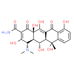 ChemSpider 2D Image | (4S,4aR,5S,5aR,6R,12aR)-4-(Dimethylamino)-3,5,6,10,12,12a-hexahydroxy-6-methyl-1,11-dioxo-1,4,4a,5,5a,6,11,12a-octahydro-2-tetracenecarboxamide | C22H24N2O9