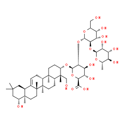 ChemSpider 2D Image | (3beta,22beta)-22,24-Dihydroxyolean-12-en-3-yl 6-deoxy-alpha-L-mannopyranosyl-(1->2)-(5xi)-alpha-L-arabino-hexopyranosyl-(1->2)-beta-D-glucopyranosiduronic acid | C48H78O18
