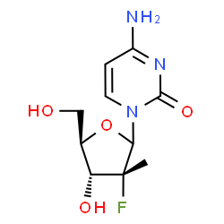 ChemSpider 2D Image | 4-Amino-1-(2-deoxy-2-fluoro-2-methyl-D-ribofuranosyl)-2(1H)-pyrimidinone | C10H14FN3O4
