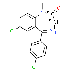 ChemSpider 2D Image | 7-Chloro-5-(4-chlorophenyl)-1-methyl(2,3-~13~C_2_,4-~15~N)-1,3-dihydro-2H-1,4-benzodiazepin-2-one | C1413C2H12Cl2N15NO