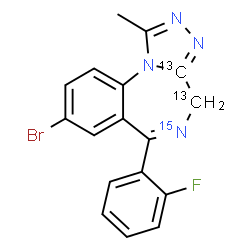 ChemSpider 2D Image | 8-Bromo-6-(2-fluorophenyl)-1-methyl(3a,4-~13~C_2_,5-~15~N)-4H-[1,2,4]triazolo[4,3-a][1,4]benzodiazepine | C1513C2H12BrFN315N