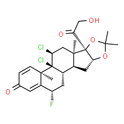 ChemSpider 2D Image | (4aR,4bS,5S,6aR,6bR,9aR,10aS,10bS,12S)-4b,5-Dichloro-12-fluoro-6b-glycoloyl-4a,6a,8,8-tetramethyl-4a,4b,5,6,6a,6b,9a,10,10a,10b,11,12-dodecahydro-2H-naphtho[2',1':4,5]indeno[1,2-d][1,3]dioxol-2-one | C24H29Cl2FO5