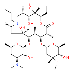 ChemSpider 2D Image | (2R,3S,4R,5S,8S,10R,11R,12S,13S,14R)-2-Ethyl-3,4,10-trihydroxy-3,5,8,10,12,14-hexamethyl-15-oxo-7-propyl-11-{[3,4,6-trideoxy-3-(dimethylamino)-beta-D-xylo-hexopyranosyl]oxy}-1-oxa-7-azacyclopentadecan
-13-yl 2,6-dideoxy-3-C-methyl-3-O-methyl-alpha-L-ribo-hexopyranoside | C40H76N2O12