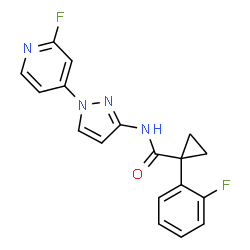 ChemSpider 2D Image | 1-(2-Fluorophenyl)-N-[1-(2-fluoro-4-pyridinyl)-1H-pyrazol-3-yl]cyclopropanecarboxamide | C18H14F2N4O