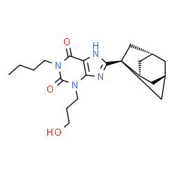 ChemSpider 2D Image | 1-Butyl-3-(3-hydroxypropyl)-8-[(1R,3s,5S,7r)-tricyclo[3.3.1.0~3,7~]non-3-yl]-3,7-dihydro-1H-purine-2,6-dione | C21H30N4O3