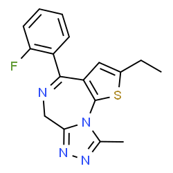 ChemSpider 2D Image | 2-Ethyl-4-(2-fluorophenyl)-9-methyl-6H-thieno[3,2-f][1,2,4]triazolo[4,3-a][1,4]diazepine | C17H15FN4S