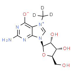 ChemSpider 2D Image | 2-Amino-7-(~2~H_3_)methyl-9-(beta-D-ribofuranosyl)-9H-purin-7-ium-6-olate | C11H12D3N5O5