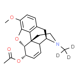 ChemSpider 2D Image | (5alpha,6alpha)-3-Methoxy-17-(~2~H_3_)methyl-7,8-didehydro-4,5-epoxymorphinan-6-yl acetate | C20H20D3NO4