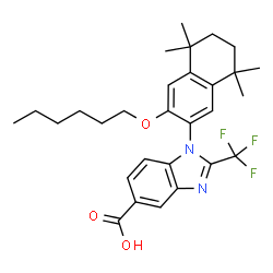 ChemSpider 2D Image | 1-[3-(Hexyloxy)-5,5,8,8-tetramethyl-5,6,7,8-tetrahydro-2-naphthalenyl]-2-(trifluoromethyl)-1H-benzimidazole-5-carboxylic acid | C29H35F3N2O3