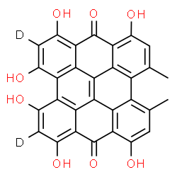 ChemSpider 2D Image | 1,3,4,6,8,13-Hexahydroxy-10,11-dimethyl(2,5-~2~H_2_)phenanthro[1,10,9,8-opqra]perylene-7,14-dione | C30H14D2O8