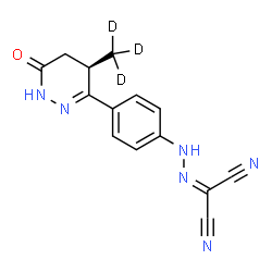 ChemSpider 2D Image | ({4-[(4R)-4-(~2~H_3_)Methyl-6-oxo-1,4,5,6-tetrahydro-3-pyridazinyl]phenyl}hydrazono)malononitrile | C14H9D3N6O