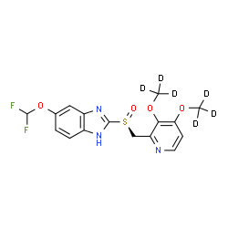 ChemSpider 2D Image | 2-[(S)-({3,4-Bis[(~2~H_3_)methyloxy]-2-pyridinyl}methyl)sulfinyl]-5-(difluoromethoxy)-1H-benzimidazole | C16H9D6F2N3O4S