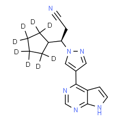 ChemSpider 2D Image | (3R)-3-[(2,2,3,3,4,4,5,5-~2~H_8_)Cyclopentyl]-3-[4-(7H-pyrrolo[2,3-d]pyrimidin-4-yl)-1H-pyrazol-1-yl]propanenitrile | C17H10D8N6