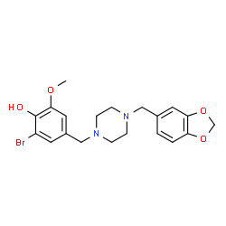 ChemSpider 2D Image | 4-{[4-(1,3-Benzodioxol-5-ylmethyl)-1-piperazinyl]methyl}-2-bromo-6-methoxyphenol | C20H23BrN2O4