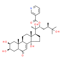 ChemSpider 2D Image | (2beta,3beta,5beta,22R,24R)-2,3,14,20,25-Pentahydroxy-6-oxoergost-7-en-22-yl nicotinate | C34H49NO8
