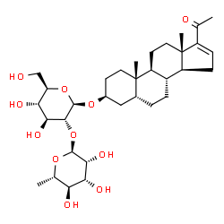ChemSpider 2D Image | (3beta,5beta)-20-Oxopregn-16-en-3-yl 2-O-(6-deoxy-alpha-L-mannopyranosyl)-beta-D-glucopyranoside | C33H52O11