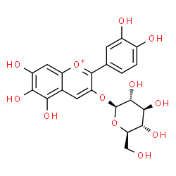 ChemSpider 2D Image | 2-(3,4-Dihydroxyphenyl)-5,6,7-trihydroxy-3-chromeniumyl beta-D-glucopyranoside | C21H21O12