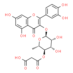 ChemSpider 2D Image | 2-(3,4-Dihydroxyphenyl)-5,7-dihydroxy-4-oxo-4H-chromen-3-yl 4-O-(carboxyacetyl)-6-deoxy-alpha-L-mannopyranoside | C24H22O14