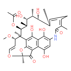 ChemSpider 2D Image | (7S,9E,11S,12R,13S,14R,15R,16R,18S,21E)-2,15,17,27,29-Pentahydroxy-11-methoxy-3,7,12,14,16,18,22-heptamethyl-6,23-dioxo-8,30-dioxa-24-azatetracyclo[23.3.1.1~4,7~.0~5,28~]triaconta-1(28),2,4,9,19,21,25
(29),26-octaen-13-yl acetate | C37H47NO12