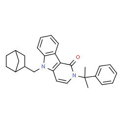 ChemSpider 2D Image | 5-(Bicyclo[2.2.1]hept-2-ylmethyl)-2-(2-phenyl-2-propanyl)-2,5-dihydro-1H-pyrido[4,3-b]indol-1-one | C28H30N2O