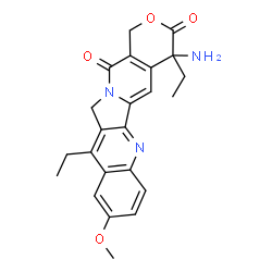 ChemSpider 2D Image | 4-Amino-4,11-diethyl-9-methoxy-1H-pyrano[3',4':6,7]indolizino[1,2-b]quinoline-3,14(4H,12H)-dione | C23H23N3O4