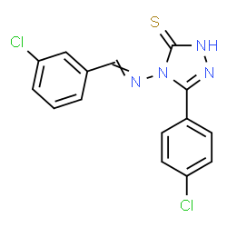 ChemSpider 2D Image | 4H-1,2,4-triazole-3-thiol, 5-(4-chlorophenyl)-4-[[(3-chlorophenyl)methylene]amino]- | C15H10Cl2N4S