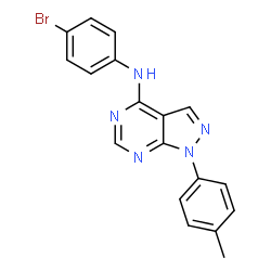 ChemSpider 2D Image | N-(4-Bromophenyl)-1-(4-methylphenyl)-1H-pyrazolo[3,4-d]pyrimidin-4-amine | C18H14BrN5