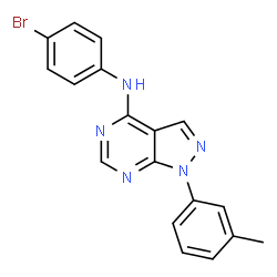 ChemSpider 2D Image | N-(4-Bromophenyl)-1-(3-methylphenyl)-1H-pyrazolo[3,4-d]pyrimidin-4-amine | C18H14BrN5