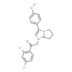 ChemSpider 2D Image | 1-[2-(2,4-Dichlorophenyl)-2-oxoethyl]-3-(4-methoxyphenyl)-6,7-dihydro-5H-pyrrolo[1,2-a]imidazol-1-ium | C21H19Cl2N2O2