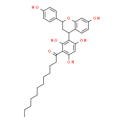 ChemSpider 2D Image | 1-{2,4,6-Trihydroxy-3-[7-hydroxy-2-(4-hydroxyphenyl)-3,4-dihydro-2H-chromen-4-yl]phenyl}-1-dodecanone | C33H40O7