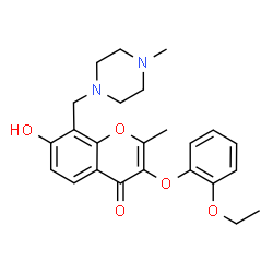 ChemSpider 2D Image | 3-(2-Ethoxyphenoxy)-7-hydroxy-2-methyl-8-[(4-methyl-1-piperazinyl)methyl]-4H-chromen-4-one | C24H28N2O5
