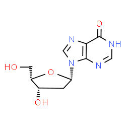 ChemSpider 2D Image | 9-(2-Deoxy-beta-L-threo-pentofuranosyl)-1,9-dihydro-6H-purin-6-one | C10H12N4O4
