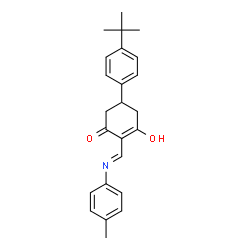 ChemSpider 2D Image | 3-Hydroxy-2-{(E)-[(4-methylphenyl)imino]methyl}-5-[4-(2-methyl-2-propanyl)phenyl]-2-cyclohexen-1-one | C24H27NO2