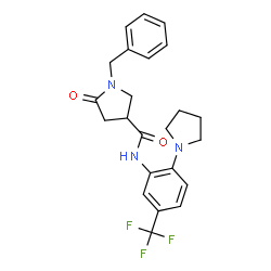 ChemSpider 2D Image | 1-Benzyl-5-oxo-N-[2-(1-pyrrolidinyl)-5-(trifluoromethyl)phenyl]-3-pyrrolidinecarboxamide | C23H24F3N3O2