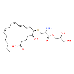 ChemSpider 2D Image | (5S,6R,7E,9E,11Z,14Z)-6-({(2R)-2-Amino-3-[(2S)-2,3-dihydroxypropoxy]-3-oxopropyl}sulfanyl)-5-hydroxy-7,9,11,14-icosatetraenoic acid | C26H43NO7S
